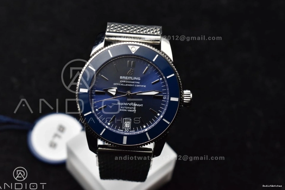 1169 Blue II 42mm Heritage on Bezel SS SuperOcean A Mesh Fashionable Dial Blue Ceramic SS BLSF Bracelet 0811